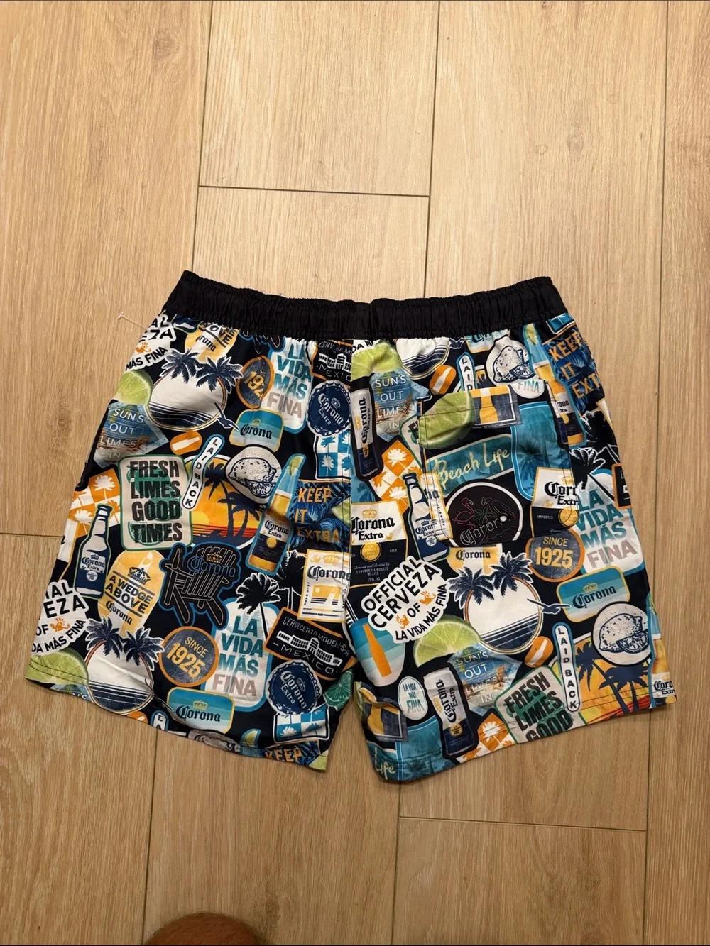 Corona Men's Multicolor Graphic Swim Trunks with Yellow Drawstring
